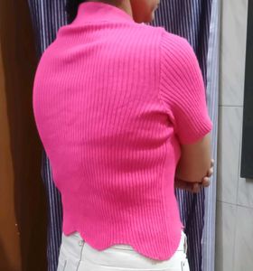 Hot Pink Cropped Polo Top