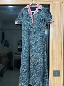 Blue Ethnic Gown with Pink Collar