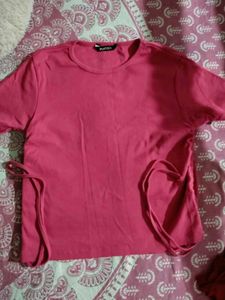 Vibrant Pink Tie-Up Crop Top