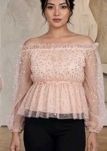 Sparkly Off-Shoulder Peplum Top