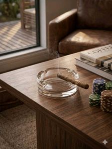 Vintage Glass Ashtray with Cigar