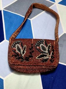 brown Beaded Clutch Bag