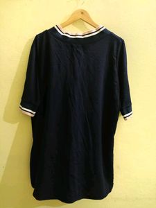 Korean Navi Blue Oversized Long T-shirt