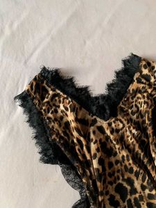 Lingerie Nightgown Leopard Print Lace Trim