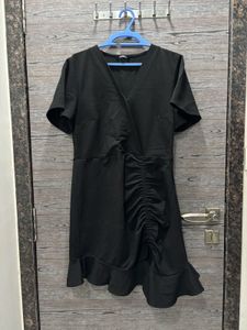 Chic Black Ruched Mini Dress