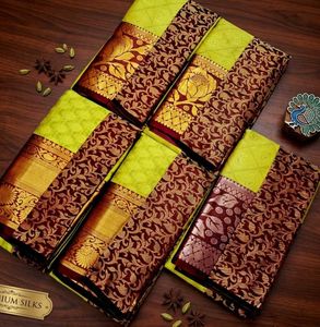 Exquisite Yellow &amp; Maroon Silk Saree