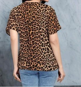 Women   Beige &amp;Black  Leopard Print Top with Knot.
