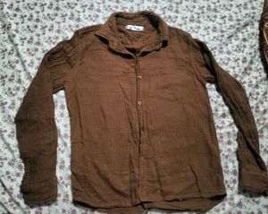 Brown Textured Button-Up Shirt