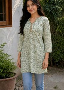 Green Floral Print Kurta