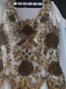Elegant White &amp; Gold Embroidered Dress