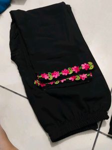 Black Kurta Set with Pink Embroidery