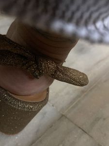 Gold Glitter Heels with Ankle Tie