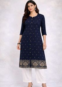 Elegant Navy Blue Kurta 249with Gold Detail
