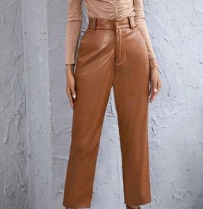 Trendy Brown Faux Leather Pants