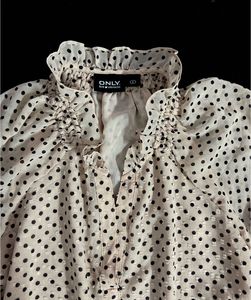 ONLY Pastel Peach Polka Dot Ruffle Neck Tops - Siz