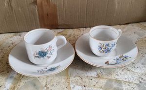 set of 2 Vintage Floral Coffee Cups & Saucers