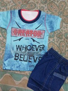 Boys Printed T-Shirt & Denim Shorts Set