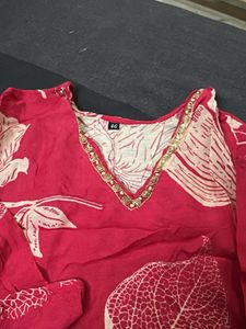 Vibrant Pink Kurta with Leaf Print