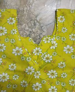 Mint Yellow Kurta with Designer Neck (Size 34)