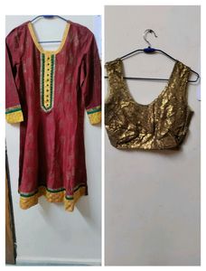 Combo Set Kurta With Sleeveless Sequence Blouse