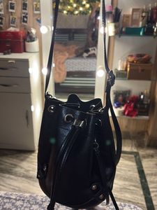 Black Leather Bucket Bag