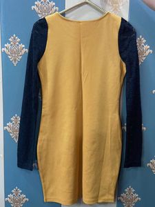 Mustard Yellow Dress with Lace Sleeves