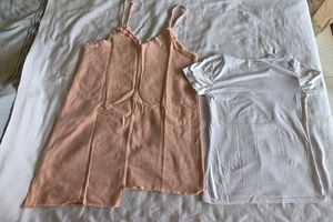 Peach Camisole &amp; White T-shirt Set