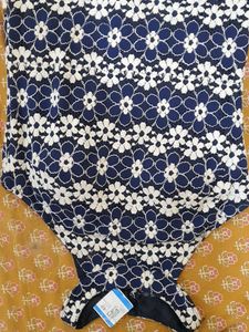 Blue And White Embroidered Halter Neck padded Min