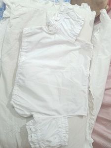 White Cotton Blouse with Smocked Details