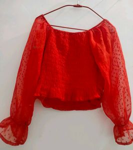 Chic Red Sheer Blouse