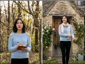 Light Blue Cut-Out Sweater with Pearls