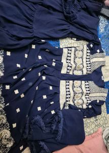 Elegant Navy Blue Embroidered Shaara kurta