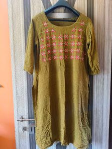 Embroidered Mustard Kurta