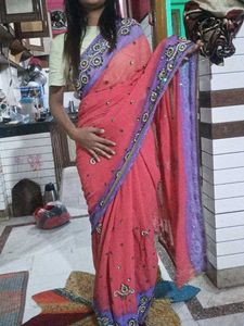 pink and purple shade Saree