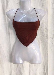 10810. Brown Halter Neck Triangle Crop Top
