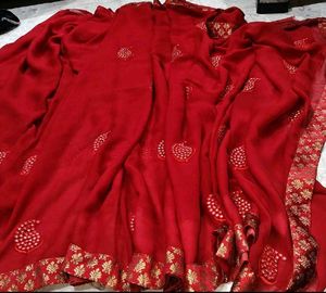 Vibrant Red Embroidered Saree
