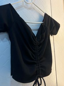 red rib-knit ruched crop top