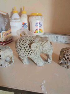 Intricately Carved Stone Elephant Set