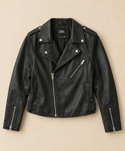 Zara Black Faux Leather Biker Jacket