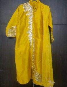 Designer Applique Work Mustard  Suit Set