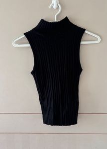 Sleek Black Mock Neck Sleeveless Top