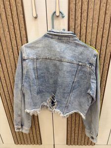 Denim Jacket with Neon Stripes