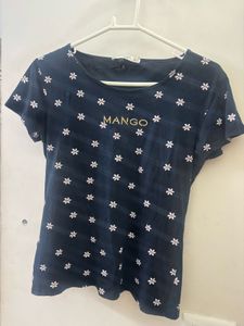 Mango Navy Floral Print T-Shirt