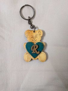 Cute Teddy Bear Keychain with "R"