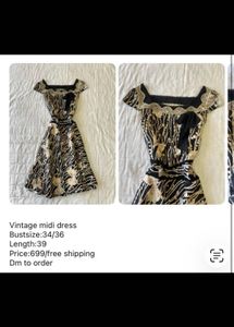 Vintage Black & Beige Midi Dress