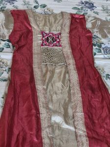 Elegant Maroon &amp; Gold Ethnic Gown Size - S