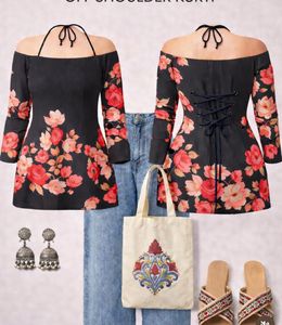 Floral Print Off Shoulder kurti