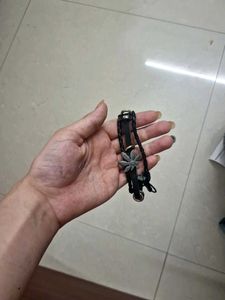 y2k , Black Leather Bracelet with Leaf Charm