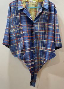 Stylish Plaid Button-Up Bodysuit Top