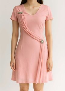 Long Pink Synthetic Top With Stones